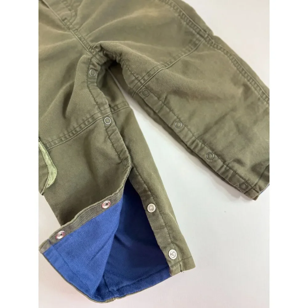 Gymboree Toddler Overalls Olive Green Lined Utility Carpenter Snap Leg 18-24 Mos